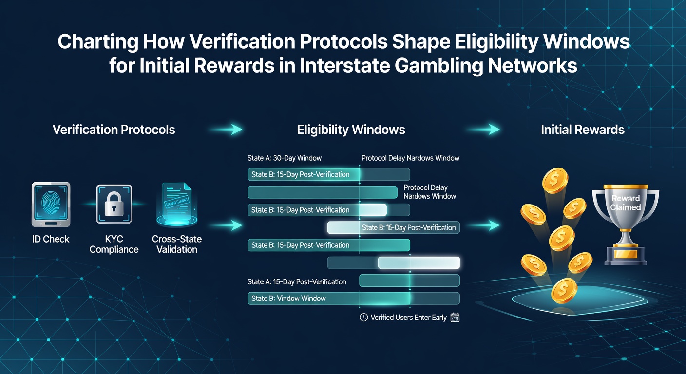 Diagram showing verification steps and eligibility timelines across state lines in online gambling networks