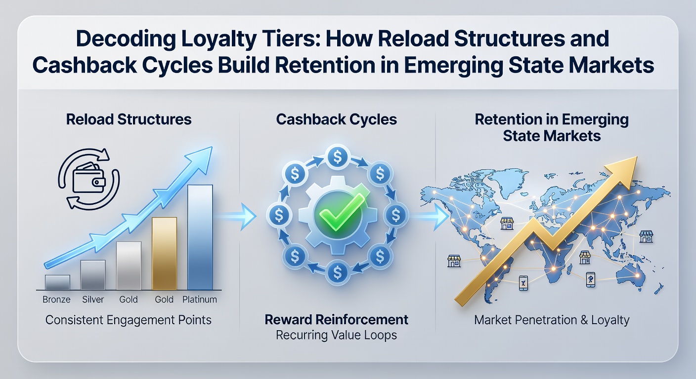 Visual breakdown of casino loyalty tiers showing progression from basic to elite levels with reload and cashback indicators