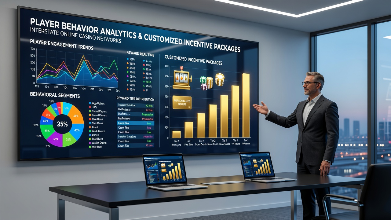 Analytics team reviewing player segmentation reports and incentive performance metrics across state lines