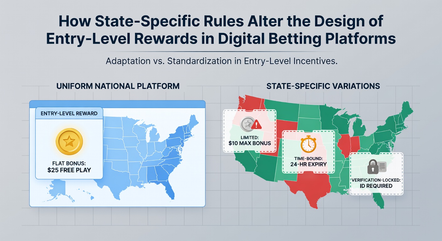 Digital betting platform interface showing varied welcome bonus structures across states