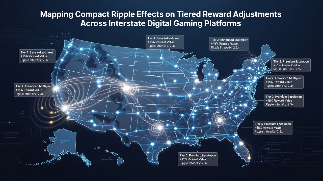 Digital interface displaying tiered rewards and cross-state compact adjustments on a gaming platform dashboard