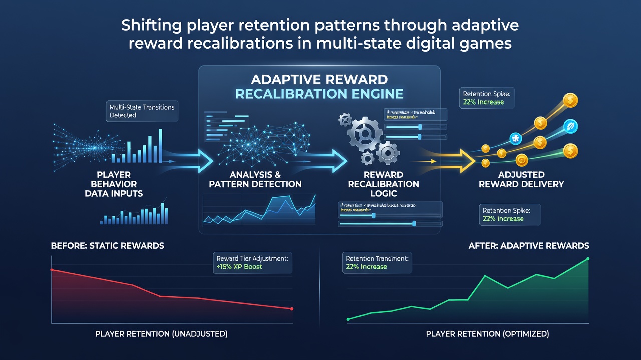 Diagram illustrating retention pattern shifts from adaptive reward recalibrations in multi-state gambling ecosystems