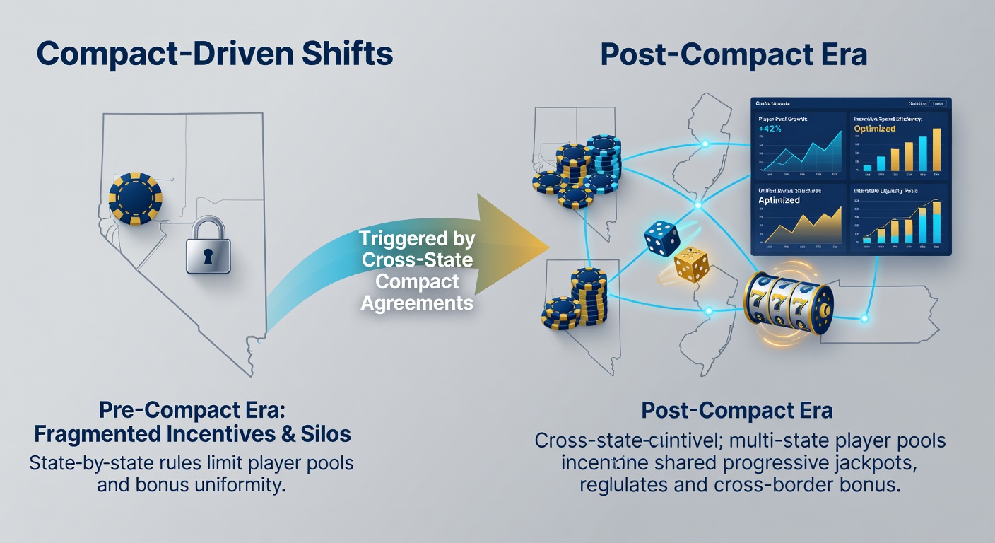 Online gambling dashboard displaying multi-state incentive adjustments under compact agreements