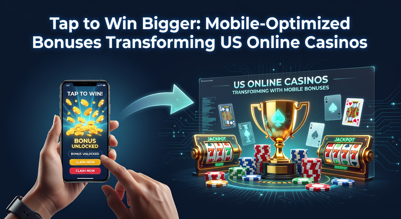 Smartphone screen showing a vibrant mobile casino app with a prominent tap-to-claim bonus popup, highlighting touch-friendly design elements and jackpot icons