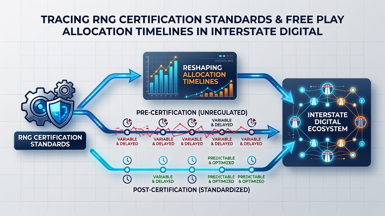 Timeline graphic illustrating staggered free play releases tied to RNG approvals in different states